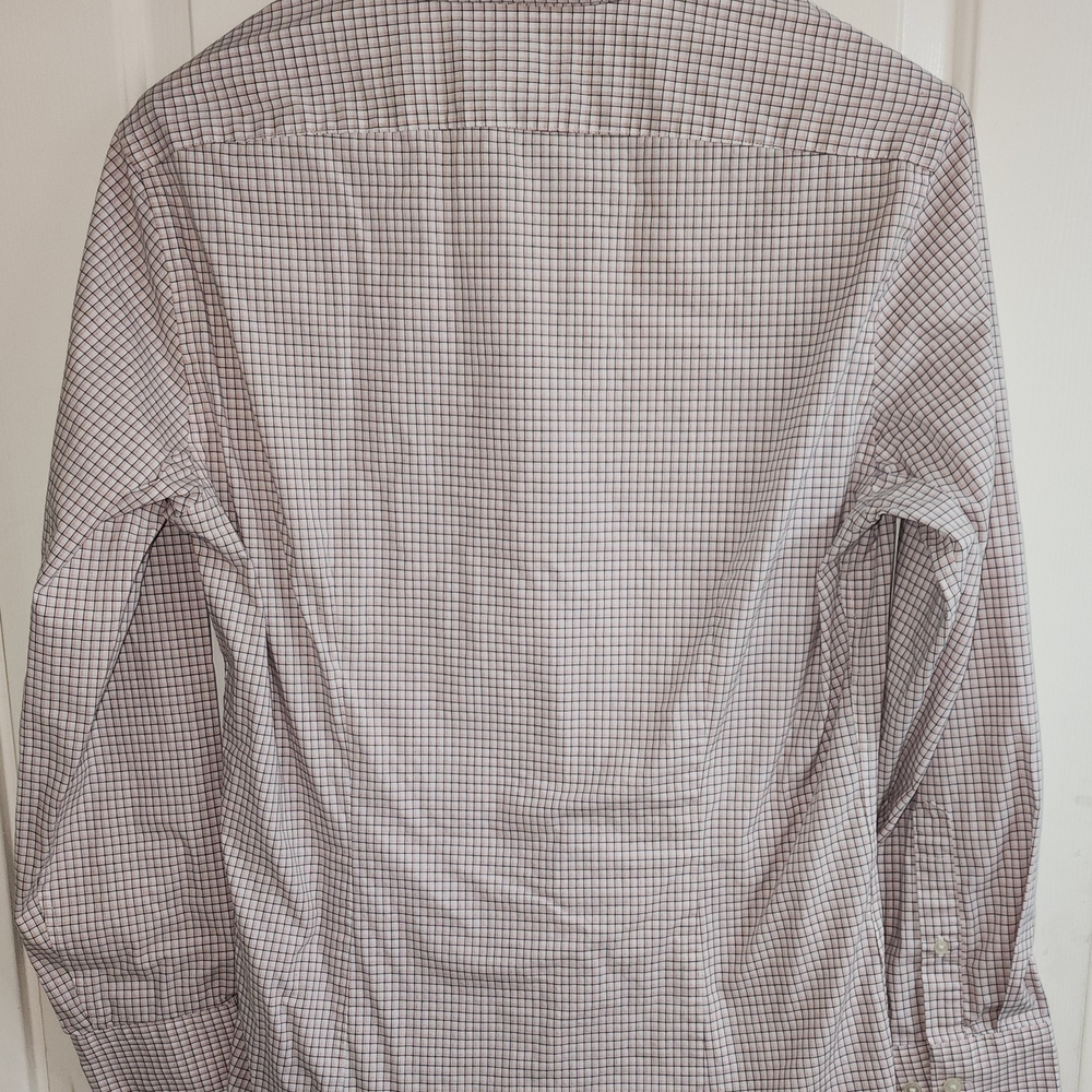 Banana Republic Men's White and Brown Checkered Shirt